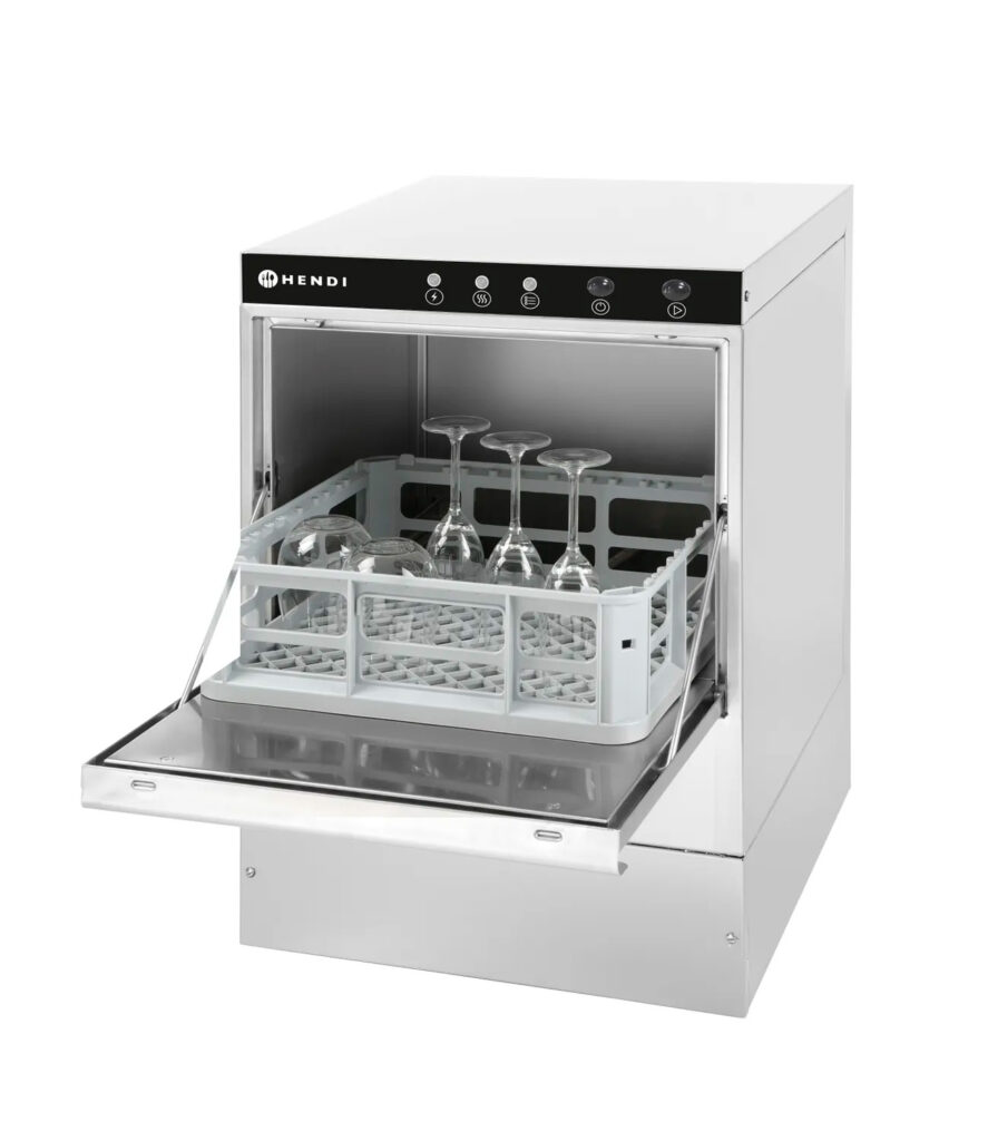 Lavavajillas para vasos electromecánico con bomba de drenaje cesta 400 x 400 mm Hendi