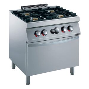 Cocina a gas 4 quemadores sobre horno zanussi