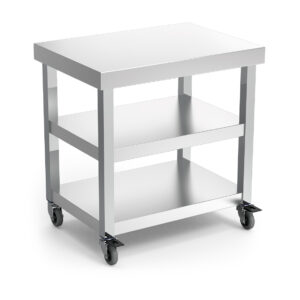 mesa central acero inoxidable con ruedas 2 entrepaños Fricosmos