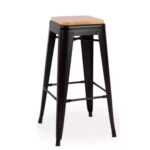 Taburete Hammer negro mate asiento madera