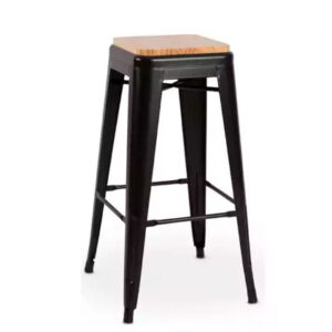 Taburete Hammer negro mate asiento madera
