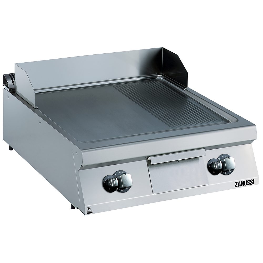 Fry top a gas 800 mm placa mixta cromada con raspador Zanussi Professional