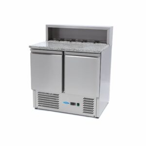 mesas refrigerado para pizzas preparacion 90cm 2 puertas para 5 x 1 6 gn incl tapa de acero inoxidable