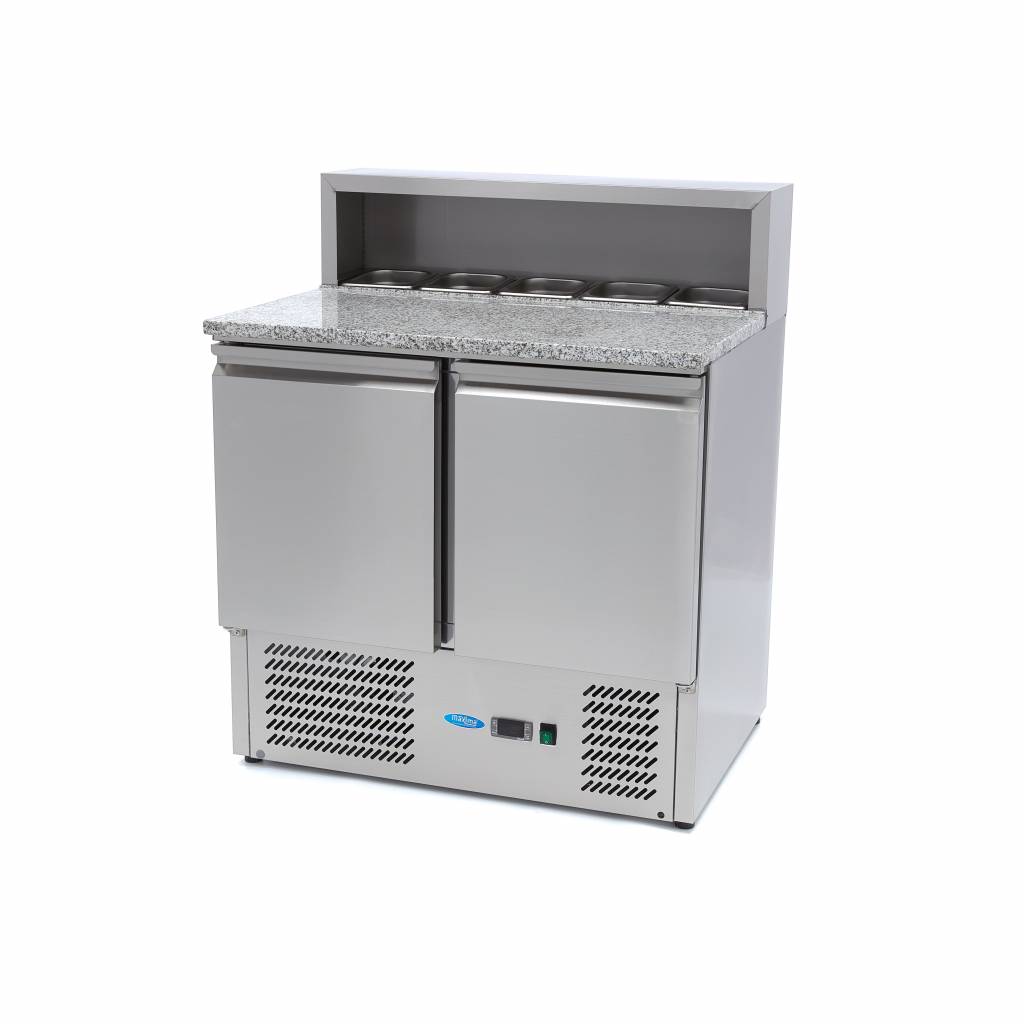 Mesa refrigerada para pizzas de 90 cm con 2 puertas y encimera de granito Maxima